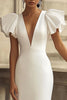Load image into Gallery viewer, Ivory Mermaid V-Neck Maxi Satin Wedding Reception Dress with Sleeves