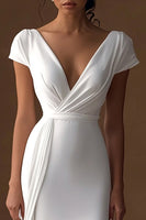 Load image into Gallery viewer, Simple Ivory Mermaid V-Neck Maxi Rehearsal Dinner Dress with Sleeves