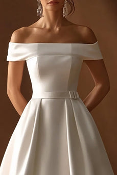 Simple Ivory A Line Maxi Satin Wedding Reception Dress with Belts
