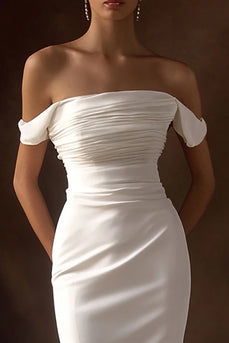 Simple Ivory Off the Shoulder Wedding Reception Dress with Maxi