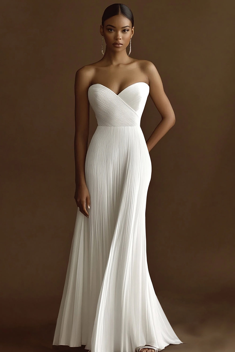 Ivory Sweetheart Pleated Wedding Reception Dress with Maxi