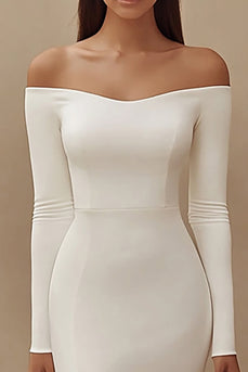 Satin Ivory Maxi Off the Shoulder Wedding Reception Dress with Slit
