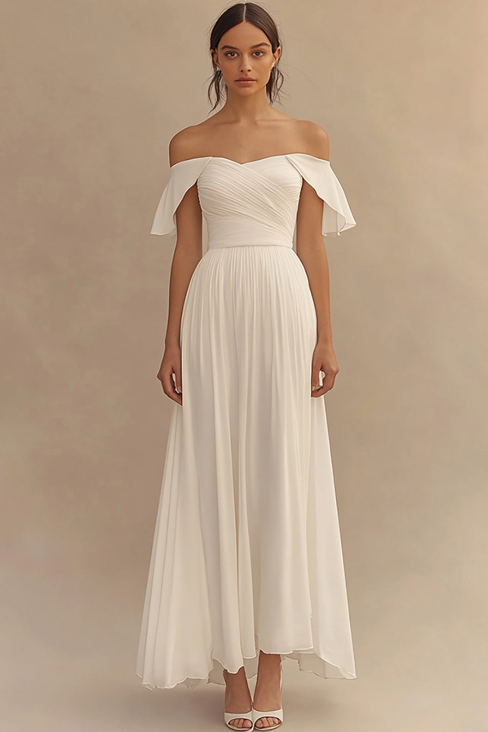 Ivory Off the Shoulder Maxi Chiffon Wedding Reception Dress