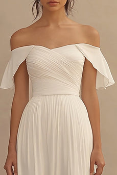 Ivory Off the Shoulder Maxi Chiffon Wedding Reception Dress