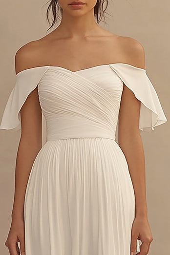 Ivory Off the Shoulder Maxi Chiffon Wedding Reception Dress