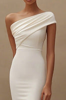 Load image into Gallery viewer, Ivory One Shoulder Mermaid Midi Satin Engagement Dress