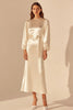 Load image into Gallery viewer, Ivory Round Neck Maxi Sheath Rehearsal Dinner Dress with Sleeves