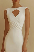 Load image into Gallery viewer, Ivory Mermaid Boat Neck Maxi Satin Rehearsal Dinner Dress