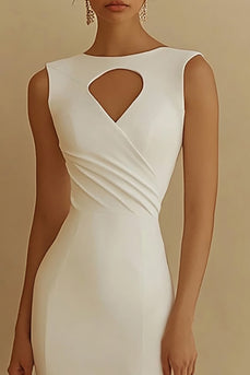 Ivory Mermaid Boat Neck Maxi Satin Rehearsal Dinner Dress
