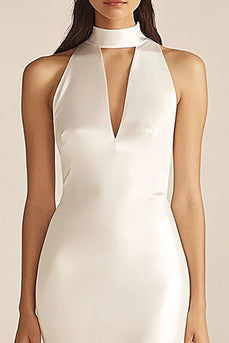 Ivory Mermaid High Neck Maxi Satin Rehearsal Dinner Dress
