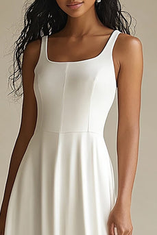 Simple Ivory Scoop Midi Satin Engagement Dress