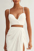 Load image into Gallery viewer, Ivory Spaghetti Straps Ruched Maxi 2 Piece Engagement Dress with Slit