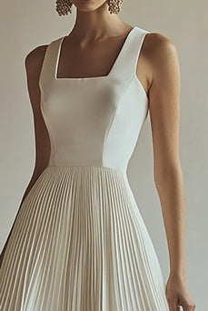 Ivory A Line Maxi Square Neck Pleated Engagement Dress