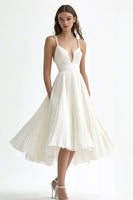 Load image into Gallery viewer, Ivory A Line Midi Chiffon Pleated Engagement Dress