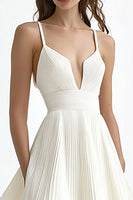 Load image into Gallery viewer, Ivory A Line Midi Chiffon Pleated Engagement Dress