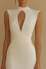 Load image into Gallery viewer, Ivory High Neck Maxi Keyhole Satin Rehearsal Dinner Dress with Slit