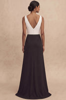 Load image into Gallery viewer, Deep V-Neck Black and White Sheath Long Formal Dress