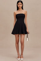 Load image into Gallery viewer, Simple Black A Line Strapless Mini Cocktail Dress