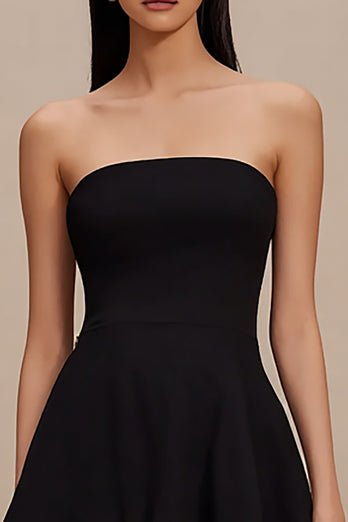 Simple Black A Line Strapless Mini Cocktail Dress