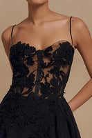 Load image into Gallery viewer, Black A Line Spaghetti Straps Short Cocktail Dress with Appliques