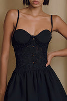 Load image into Gallery viewer, Black A Line Spaghetti Straps Short Cocktail Dress