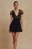 Load image into Gallery viewer, Black Tulle A Line V-Neck Short Cocktail Dress with Lace
