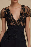 Load image into Gallery viewer, Black Tulle A Line V-Neck Short Cocktail Dress with Lace