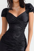 Load image into Gallery viewer, Black Bodycon Ruched Mini Cocktail Dress with Short Sleeves