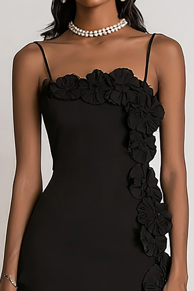 Load image into Gallery viewer, Floral Black Bodycon Spaghetti Straps Mini Cocktail Dress