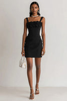 Load image into Gallery viewer, Black Bodycon Straight Neck Mini Cocktail Dress with Ruffles