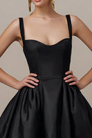 Load image into Gallery viewer, Simple Black Satin A Line Spaghetti Straps Mini Cocktail Dress