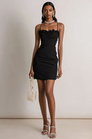 Load image into Gallery viewer, Black Bodycon Spaghetti Straps Mini Cocktail Dress with Ruffles