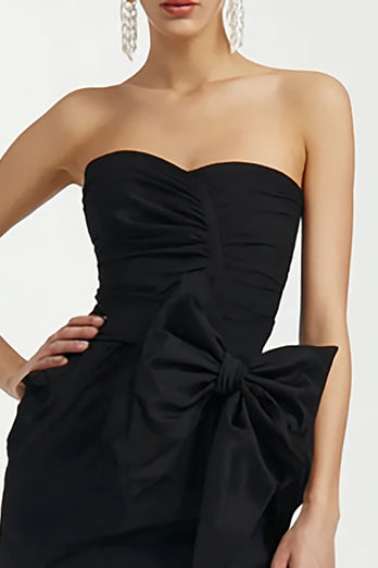 Black Sweetheart Bodycon Mini Cocktail Dress with Bow
