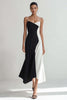Load image into Gallery viewer, Black and White Patchwork Spaghetti Straps Long Formal Dress