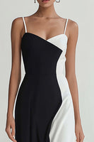 Load image into Gallery viewer, Black and White Patchwork Spaghetti Straps Long Formal Dress