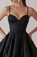 Load image into Gallery viewer, Black Satin A Line Spaghetti Straps Short Cocktail Dress