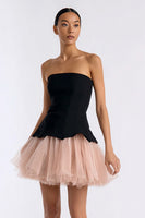 Load image into Gallery viewer, Simple Black and Pink A Line Tulle Strapless Short Cocktail Dress