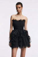Load image into Gallery viewer, Tulle Strapless Tight Little Black Dress with Ruffles