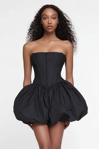 Simple Satin Corset Strapless A Line Little Black Dress