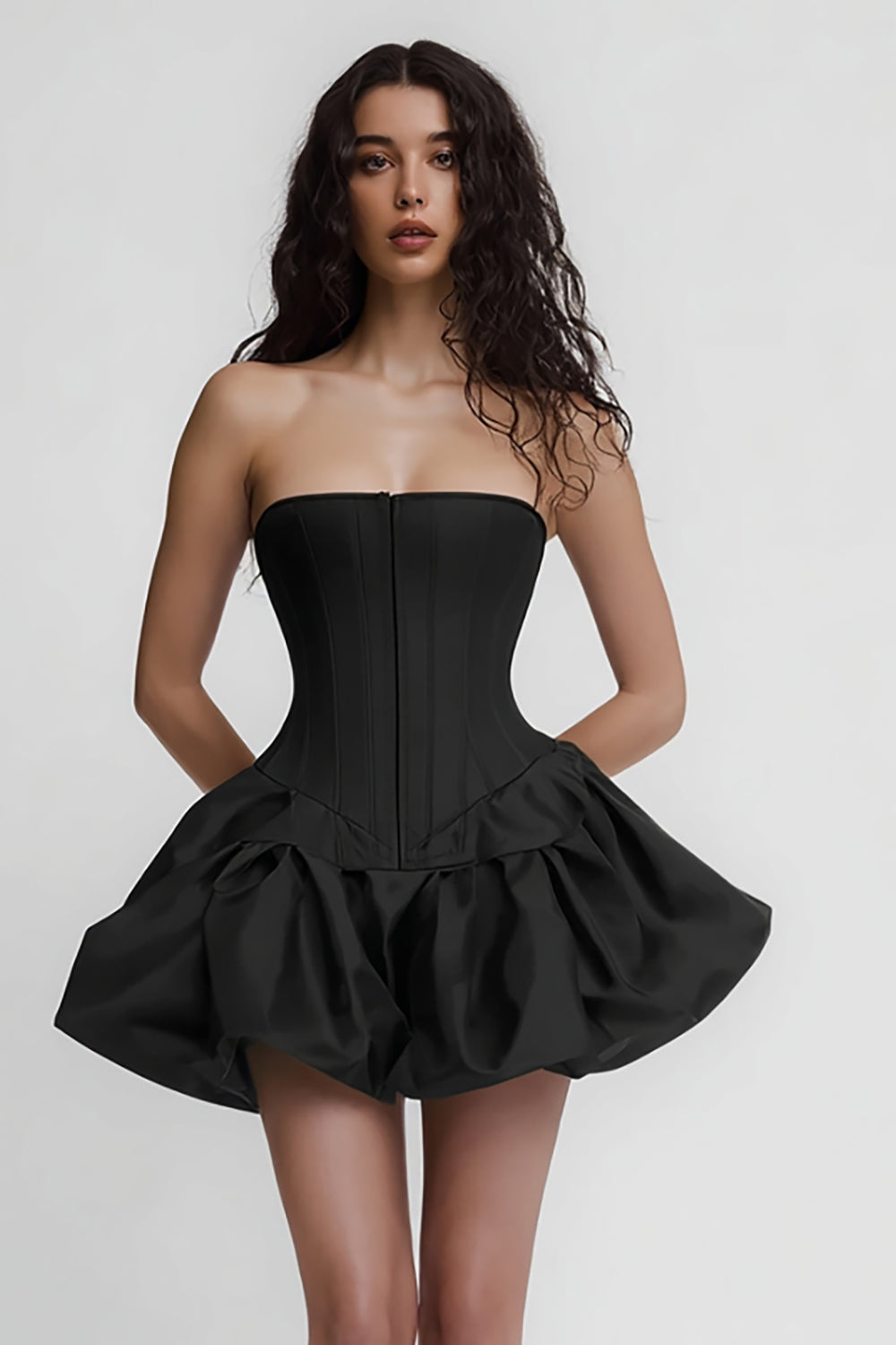 Simple Satin Strapless Corset A Line Little Black Dress