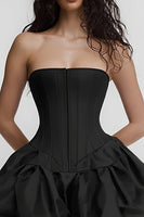 Load image into Gallery viewer, Simple Satin Strapless Corset A Line Little Black Dress