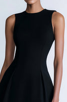 Load image into Gallery viewer, Simple A Line Satin Crew Neck Little Black Dress
