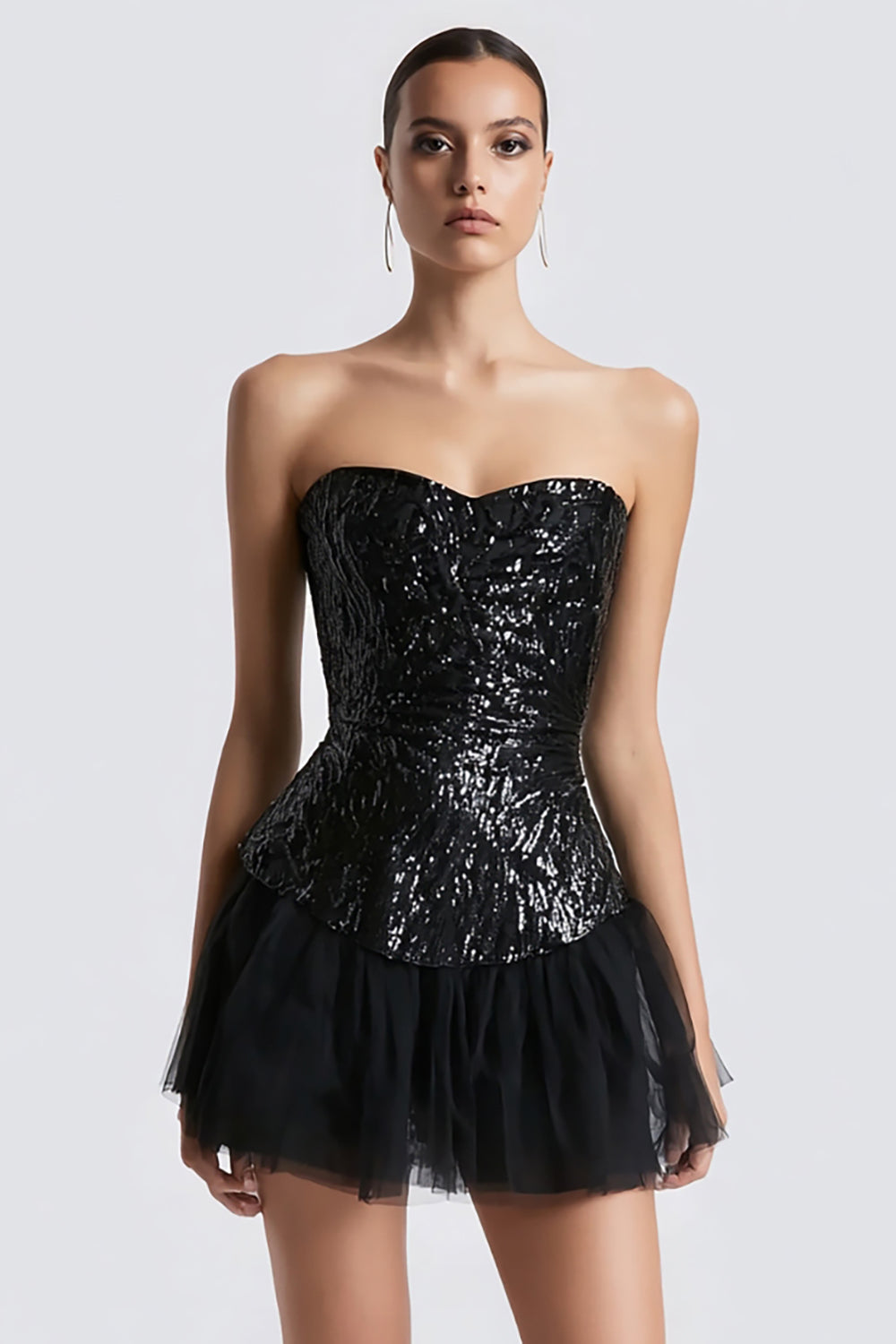 Sparkly Sweetheart Sequins A Line Little Black Dress with Tulle