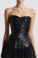 Load image into Gallery viewer, Sparkly Sweetheart Sequins A Line Little Black Dress with Tulle