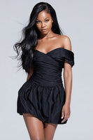 Load image into Gallery viewer, Black Ruched Off the Shoulder Short Cocktail Dress