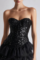 Load image into Gallery viewer, Sparkly Sweetheart A Line Sequins Little Black Dress