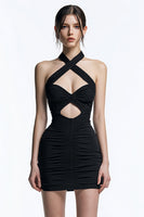 Load image into Gallery viewer, Tight Bodycon Halter Keyhole Ruched Little Black Dress
