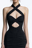 Load image into Gallery viewer, Tight Bodycon Halter Keyhole Ruched Little Black Dress