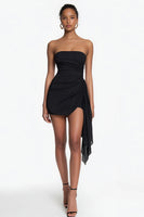 Load image into Gallery viewer, Simple Bodycon Strapless Chiffon Little Black Dress with Ruffles