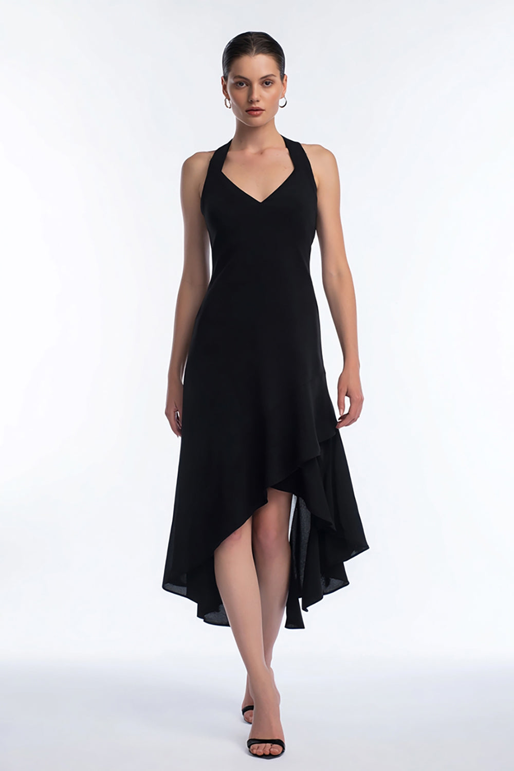 Simple A Line High-Low Black Tie Dress